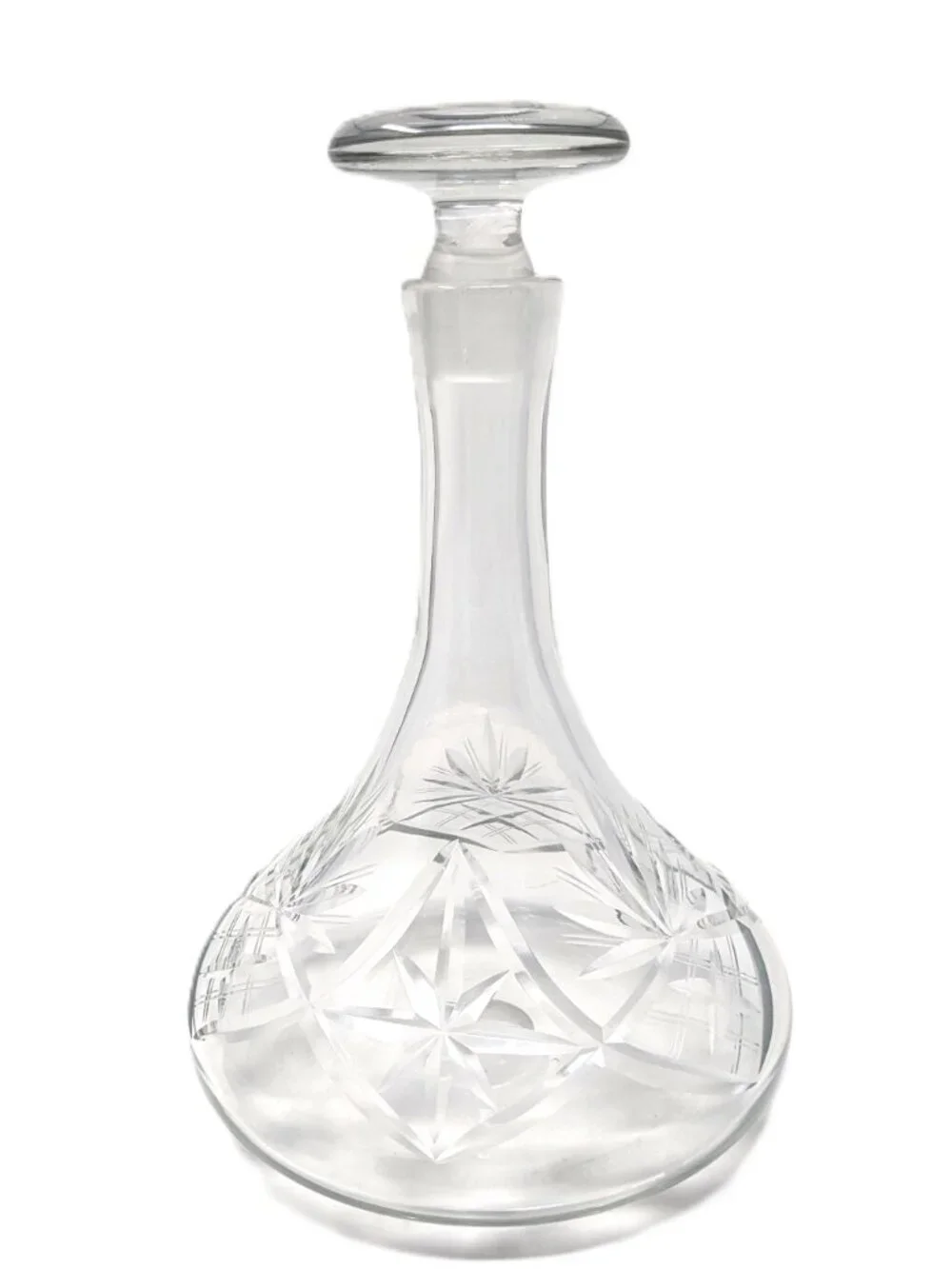 Vintage Ships Decanter Diamond Cut Blown Glass Thick heavy 11